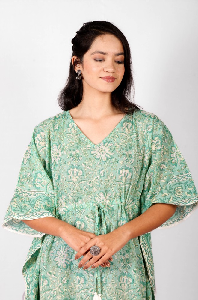Green-White-Hand-block-printed-cotton-Kaftan2