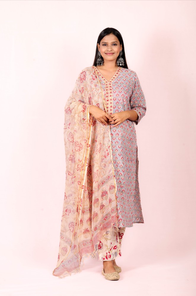 Namika-Hand-Block-printed-cotton-Kurta-Set-with-Kota-Doriya-Dupatta-3pc-2